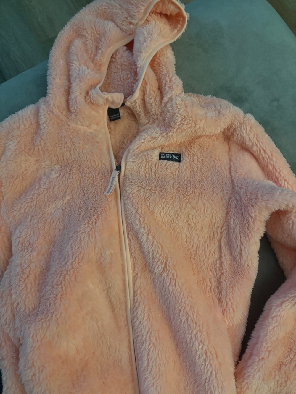 Eddie Bauer Peachy Pink Fuzzy Zip-Up Hooded Jacket